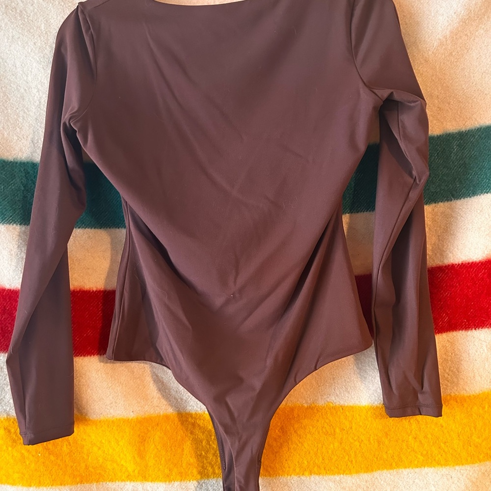 Pumiey brown long sleeve square neck bodysuit.